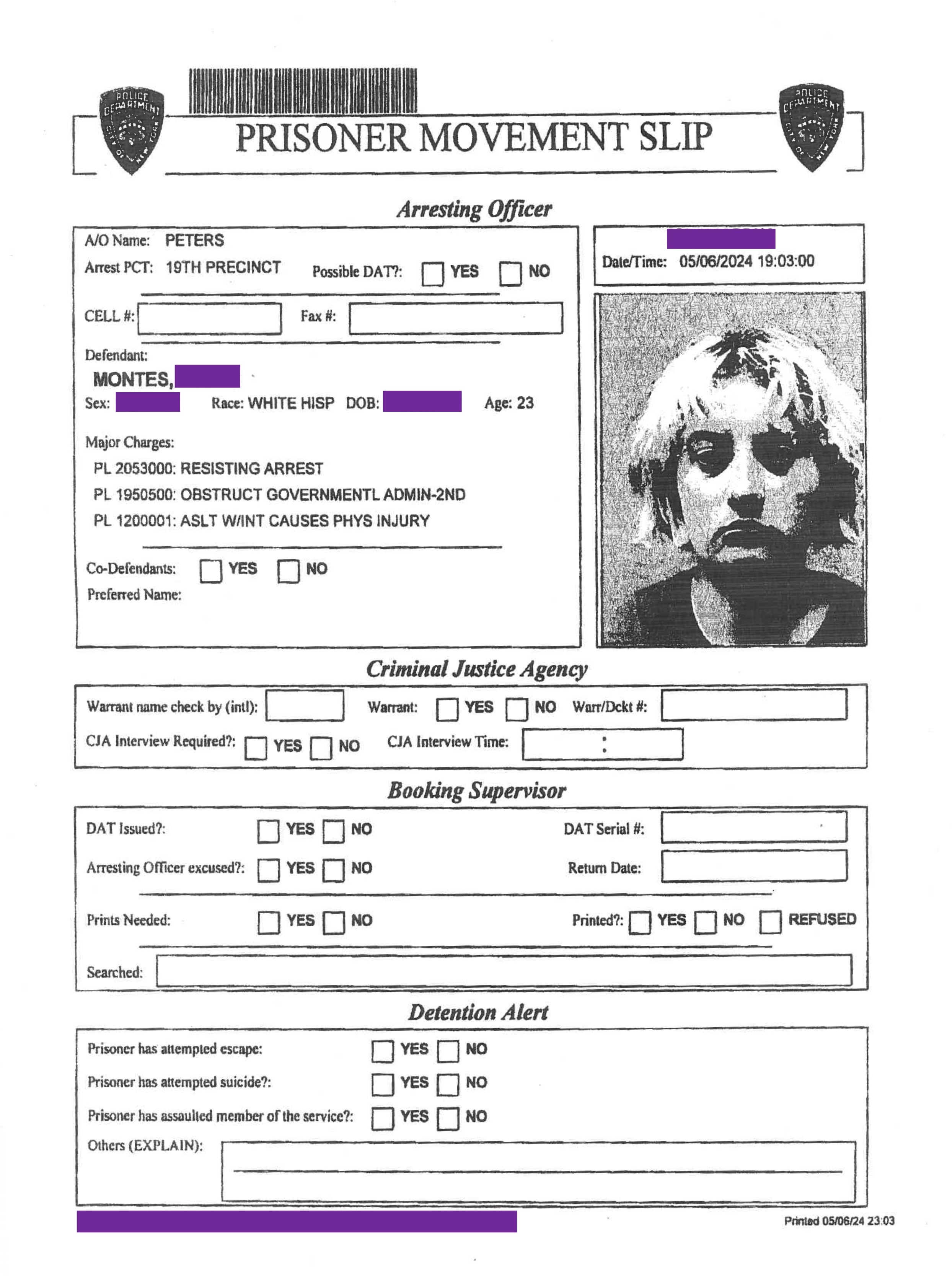 Prisoner Movement Slip